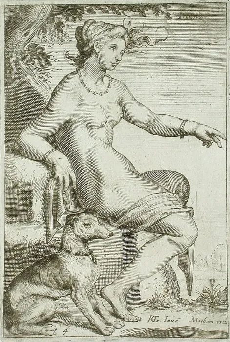 Framed Print : Diana, between 1607 and 1610. Creator: Jacob Matham Framed Print : Diana, between 1607 and 1610. Creator: Jacob Matham