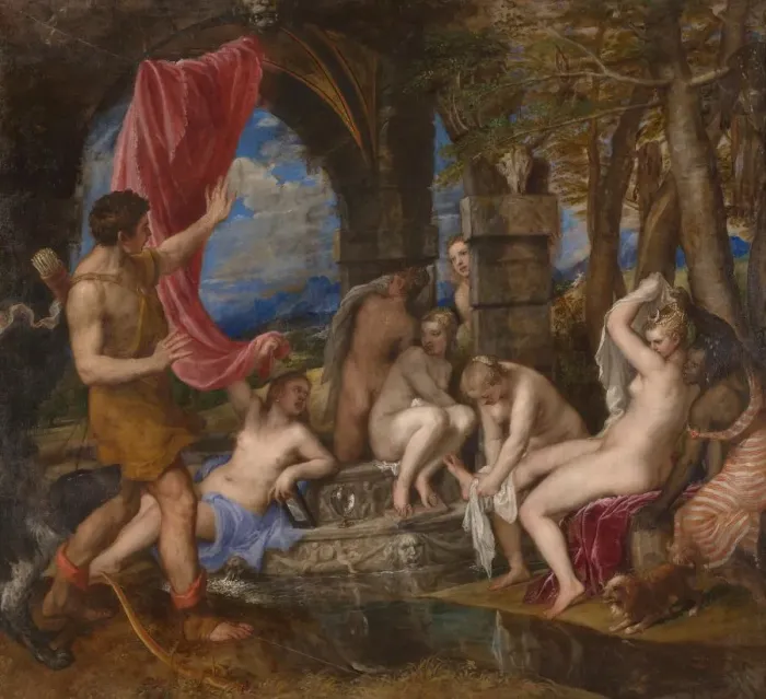 Framed Print : Diana and Actaeon, 1556-1559. Artist: Titian (1488-1576) Framed Print : Diana and Actaeon, 1556-1559. Artist: Titian (1488-1576)