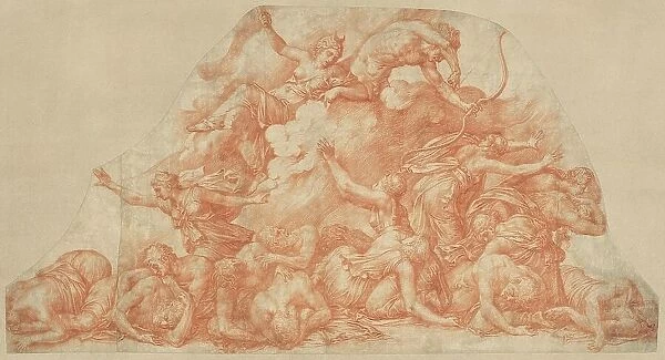 Diana and Apollo Slaughtering the Children of Niobe, c. 1550. Creator: Pirro Ligorio
