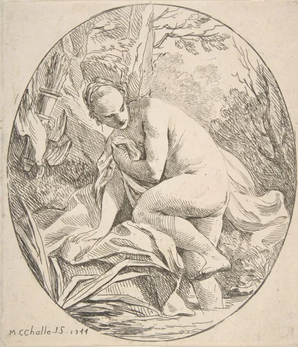 Framed Print : Diana at the Bath, 1744. Creator: Charles Michel-Ange Challe Framed Print : Diana at the Bath, 1744. Creator: Charles Michel-Ange Challe