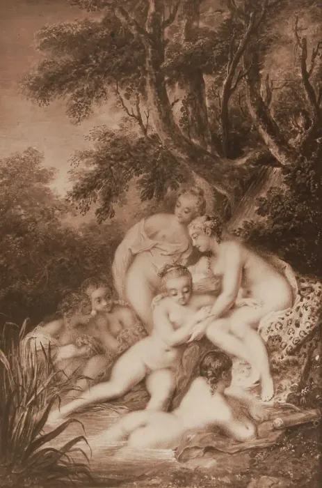 Framed Print : Diana bathing surrounded by five nymphs. Creator: Jacques Charlier Framed Print : Diana bathing surrounded by five nymphs. Creator: Jacques Charlier