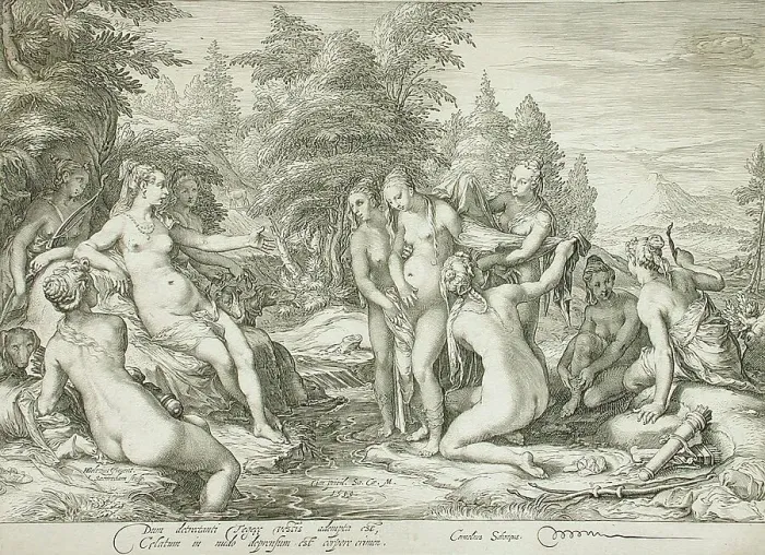 Framed Print : Diana and Callisto, 1599. Creator: Jan Saenredam Framed Print : Diana and Callisto, 1599. Creator: Jan Saenredam