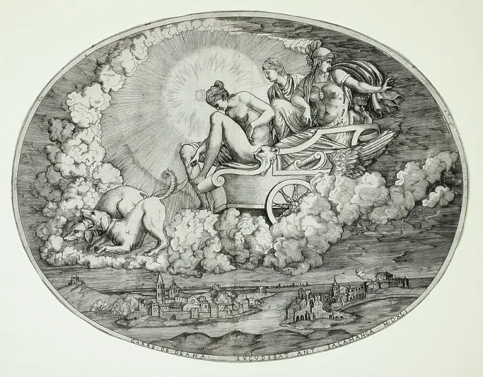 Framed Print : Diana and Her Chariot, Printed 1541. Creator: Marcantonio Raimondi Framed Print : Diana and Her Chariot, Printed 1541. Creator: Marcantonio Raimondi