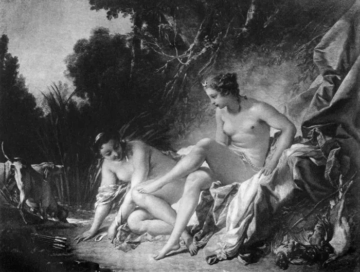 Framed Print : Diana leaving her bath, 18th century (1905). Artist: Francois Boucher Framed Print : Diana leaving her bath, 18th century (1905). Artist: Francois Boucher