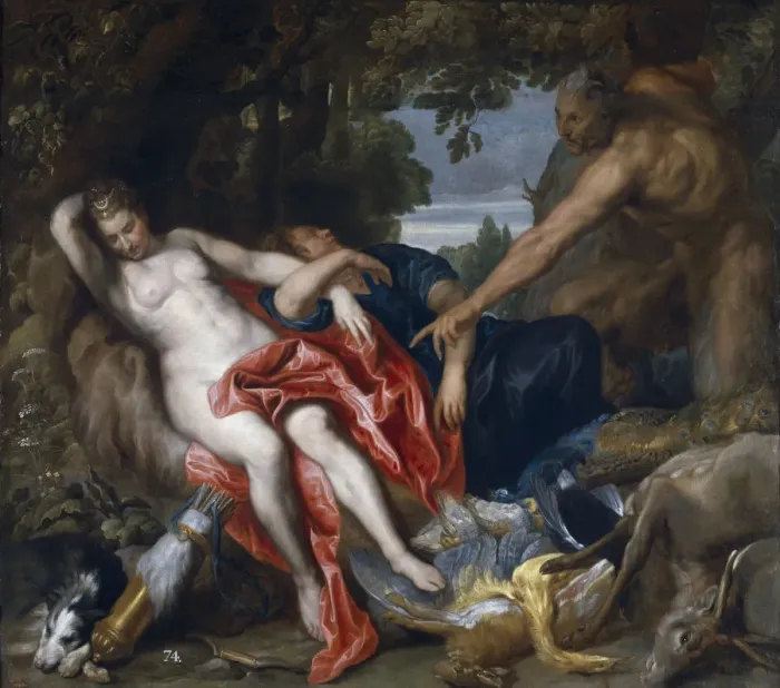 Framed Print : Diana and her nymph surprised by satyr. Artist: Dyck, Sir Anthony van (1599-1641) Framed Print : Diana and her nymph surprised by satyr. Artist: Dyck, Sir Anthony van (1599-1641)