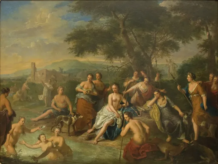 Framed Print : Diana and her Nymphs, 1663-1733. Creator: Gerard Hoet Framed Print : Diana and her Nymphs, 1663-1733. Creator: Gerard Hoet
