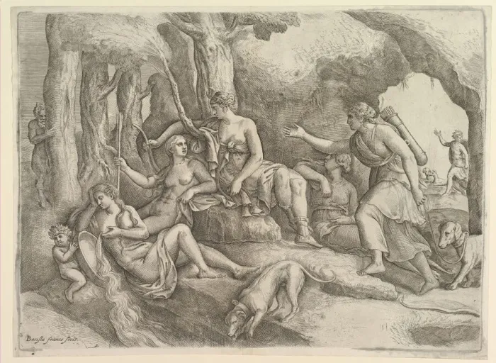 Framed Print : Diana Resting with Nymphs. Creator: Battista Franco Veneziano Framed Print : Diana Resting with Nymphs. Creator: Battista Franco Veneziano