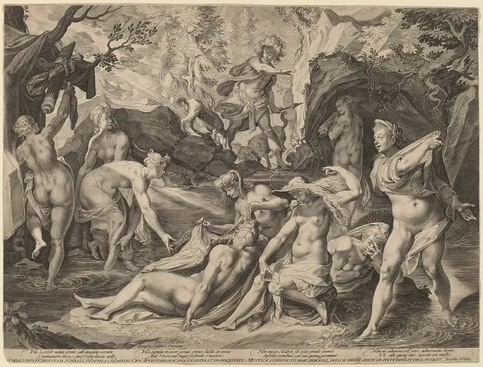 Framed Print : Diana Surprised by Actaeon. Creator: Aegidius Sadeler II Framed Print : Diana Surprised by Actaeon. Creator: Aegidius Sadeler II