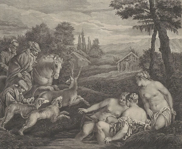 Diane et Acteon changéen Cerf, ca. 1742. Creator: Etienne Fessard