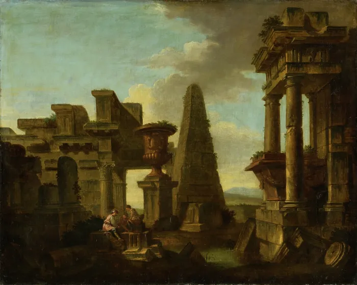 Framed Print : Dice Players in Romantic Ruins, 1700-1800. Creator: Unknown Framed Print : Dice Players in Romantic Ruins, 1700-1800. Creator: Unknown