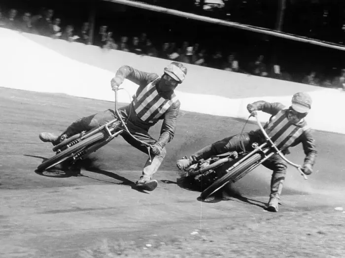 Framed Print : Dick Bradley (on the left) and Alby Golden at a speedway track, Exeter, c1952-c1953 Framed Print : Dick Bradley (on the left) and Alby Golden at a speedway track, Exeter, c1952-c1953
