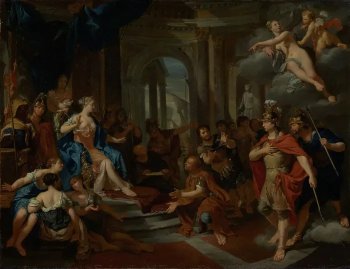 Framed Print : Dido and Aeneas, early 18th century. Creator: Nicolaas Verkolje Framed Print : Dido and Aeneas, early 18th century. Creator: Nicolaas Verkolje
