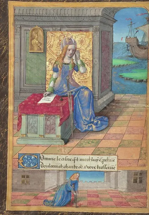 Framed Print : Dido Mourns with Aeneas's Sword Before Her; Ovid, Excerpts from Heroides, about 1493. Creator: Master of the Chronique Scandaleuse Framed Print : Dido Mourns with Aeneas's Sword Before Her; Ovid, Excerpts from Heroides, about 1493. Creator: Master of the Chronique Scandaleuse