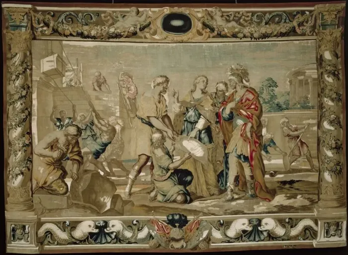 Framed Print : Dido shows Aeneas the plans for the fortifications of Carthage, 1679 Framed Print : Dido shows Aeneas the plans for the fortifications of Carthage, 1679