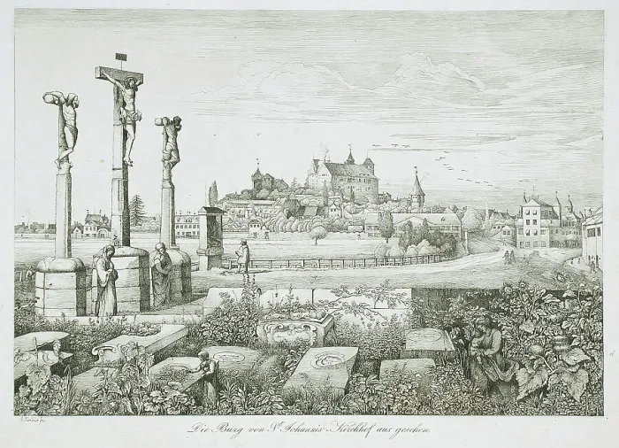 Framed Print : Die Burg von St. Johannis Kirchhof aus gesehen, 19th century. Creator: Johann Jakob Kirchner Framed Print : Die Burg von St. Johannis Kirchhof aus gesehen, 19th century. Creator: Johann Jakob Kirchner
