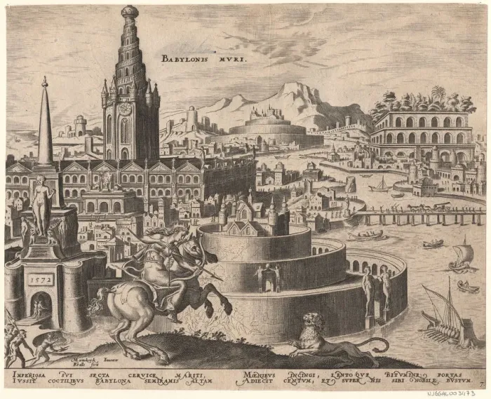 Framed Print : Die Mauern von Babylon (from the series The Eighth Wonders of the World) After Maarten van Heemskerck, 1572. Artist: Galle, Philipp (1537-1612) Framed Print : Die Mauern von Babylon (from the series The Eighth Wonders of the World) After Maarten van Heemskerck, 1572. Artist: Galle, Philipp (1537-1612)