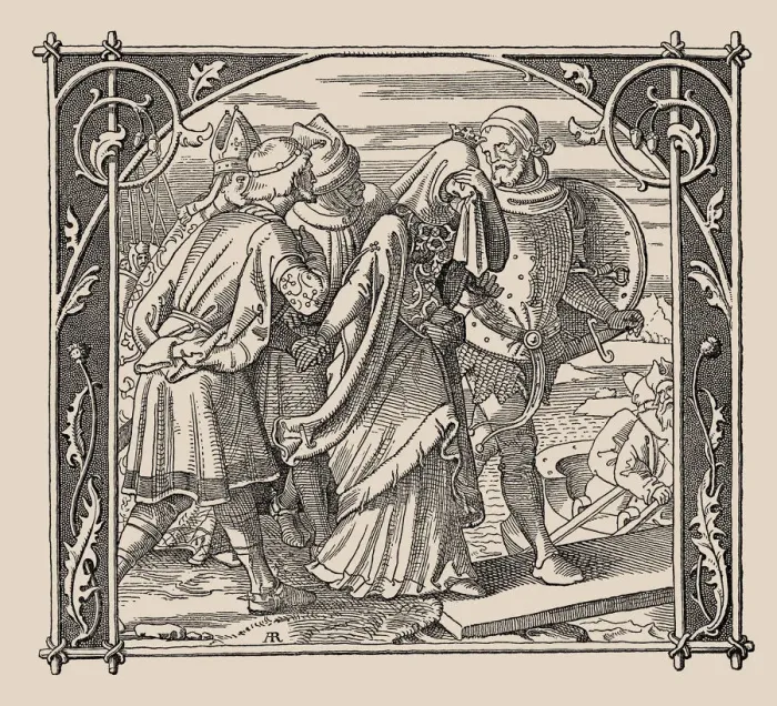 Framed Print : Die Nibelungen. Kriemhilds Farewell, 1840-1841. Creator: Rethel, Alfred (1816-1859) Framed Print : Die Nibelungen. Kriemhilds Farewell, 1840-1841. Creator: Rethel, Alfred (1816-1859)