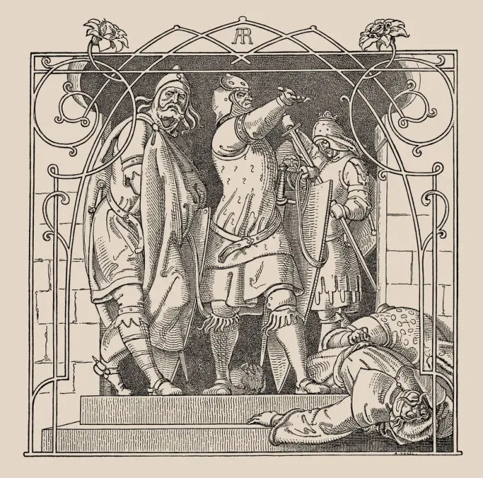 Framed Print : Die Nibelungen. How They Threw Down the Dead Out Of The Hall, 1840-1841. Creator: Rethel Framed Print : Die Nibelungen. How They Threw Down the Dead Out Of The Hall, 1840-1841. Creator: Rethel