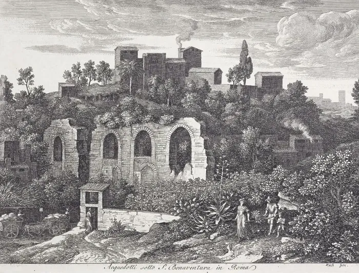 Framed Print : Die Römischen Ansichten (Views of Rome) / Acquedotti sotto S. Bonaventura in Roma, 1810. Creator: Joseph Anton Koch Framed Print : Die Römischen Ansichten (Views of Rome) / Acquedotti sotto S. Bonaventura in Roma, 1810. Creator: Joseph Anton Koch