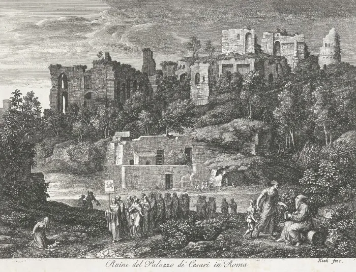 Framed Print : Die Römischen Ansichten (Views of Rome) / Ruine del Palazzo de'Cesari in Roma, 1810. Creator: Joseph Anton Koch Framed Print : Die Römischen Ansichten (Views of Rome) / Ruine del Palazzo de'Cesari in Roma, 1810. Creator: Joseph Anton Koch