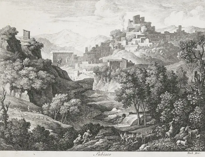 Framed Print : Die Römischen Ansichten (Views of Rome) / Subiaco, 1810. Creator: Joseph Anton Koch Framed Print : Die Römischen Ansichten (Views of Rome) / Subiaco, 1810. Creator: Joseph Anton Koch