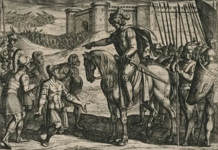 Framed Print : Die vanit Oudt legher door hongher ende noodt gheuen hen op, ende bidden lyfs ghenade... 1612. Artist: Antonio Tempesta Framed Print : Die vanit Oudt legher door hongher ende noodt gheuen hen op, ende bidden lyfs ghenade... 1612. Artist: Antonio Tempesta