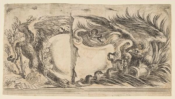 Two Different Halves of Cartouches Each Showing an Eagle Fighting a Serpent, 1646
