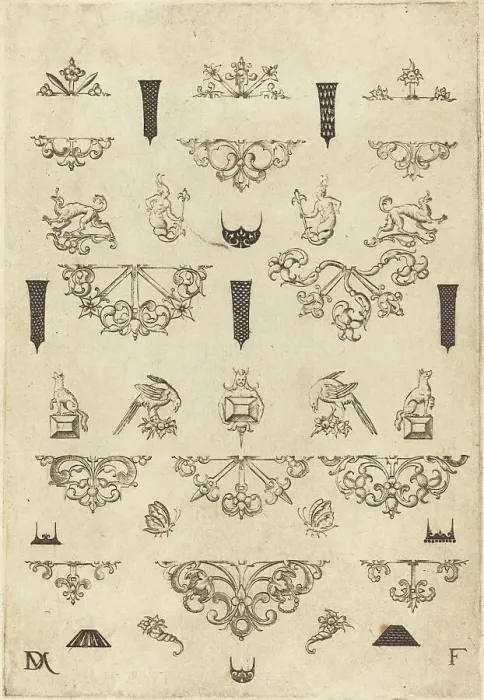 Framed Print : Eleven Different Studs and Twenty-Three Ornaments, 1593. Creator: Daniel Mignot Framed Print : Eleven Different Studs and Twenty-Three Ornaments, 1593. Creator: Daniel Mignot