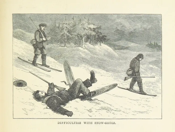 Framed Print : Difficulties with snow-shoes, 1880. Creator: Unknown Framed Print : Difficulties with snow-shoes, 1880. Creator: Unknown