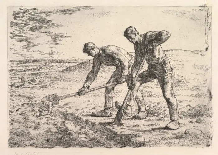 Framed Print : The Diggers, 1830-75. Creator: Jean Francois Millet Framed Print : The Diggers, 1830-75. Creator: Jean Francois Millet