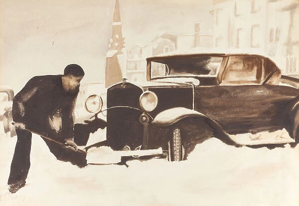 Digging Out Car, 1934. Creator: Elizabeth R. Dewey