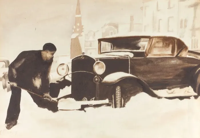 Framed Print : Digging Out Car, 1934. Creator: Elizabeth R. Dewey Framed Print : Digging Out Car, 1934. Creator: Elizabeth R. Dewey