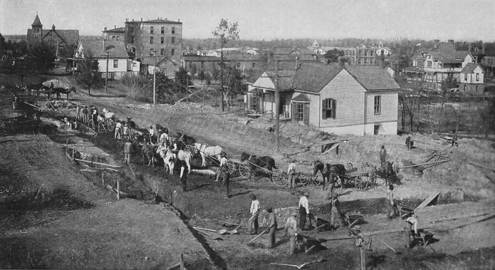 Framed Print : Digging foundation for a new building on the Institute grounds, 1904. Creator: Frances Benjamin Johnston Framed Print : Digging foundation for a new building on the Institute grounds, 1904. Creator: Frances Benjamin Johnston