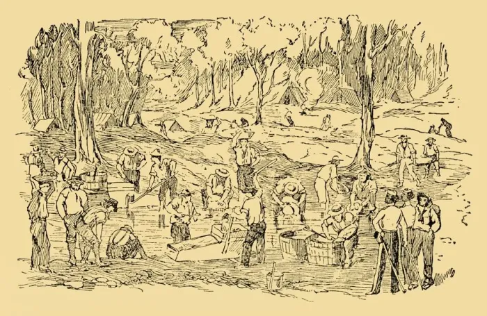 Framed Print : Digging and Washing For Gold In Australia In 1851, c1930. Creator: Unknown Framed Print : Digging and Washing For Gold In Australia In 1851, c1930. Creator: Unknown