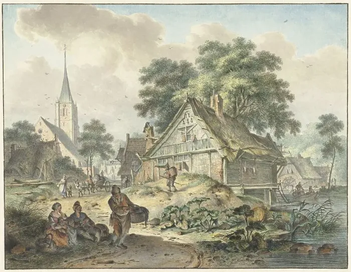 Framed Print : Dilapidated house and village church, 1777. Creator: Hendrik Meijer Framed Print : Dilapidated house and village church, 1777. Creator: Hendrik Meijer