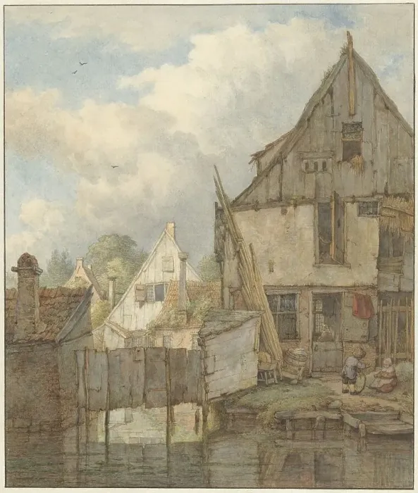 Framed Print : Dilapidated houses on the water, 1776-1822. Creator: Jan Hulswit Framed Print : Dilapidated houses on the water, 1776-1822. Creator: Jan Hulswit