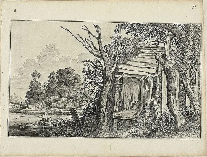 Framed Print : Dilapidated Hut, Plate 4 from Landscapes, c. 1646. Creator: Jan van de Velde II Framed Print : Dilapidated Hut, Plate 4 from Landscapes, c. 1646. Creator: Jan van de Velde II