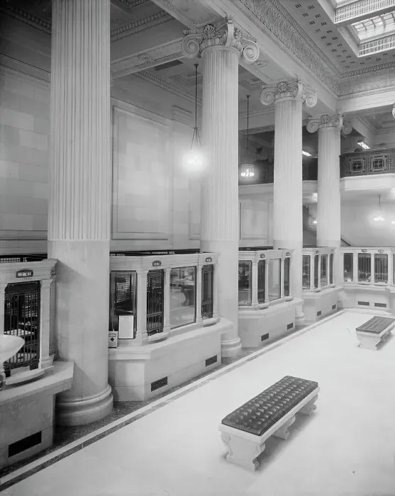 Framed Print : Dime Savings Bank, main floor, Detroit, Mich. between 1900 and 1910. Creator: Unknown Framed Print : Dime Savings Bank, main floor, Detroit, Mich. between 1900 and 1910. Creator: Unknown