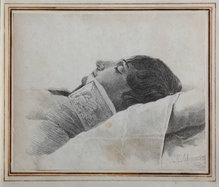 Framed Print : Dimitri Venevitinov (1805-1827) on the deathbed, 1827. Artist: Afanasyev, Konstantin Yakovlevich (1793-1857) Framed Print : Dimitri Venevitinov (1805-1827) on the deathbed, 1827. Artist: Afanasyev, Konstantin Yakovlevich (1793-1857)