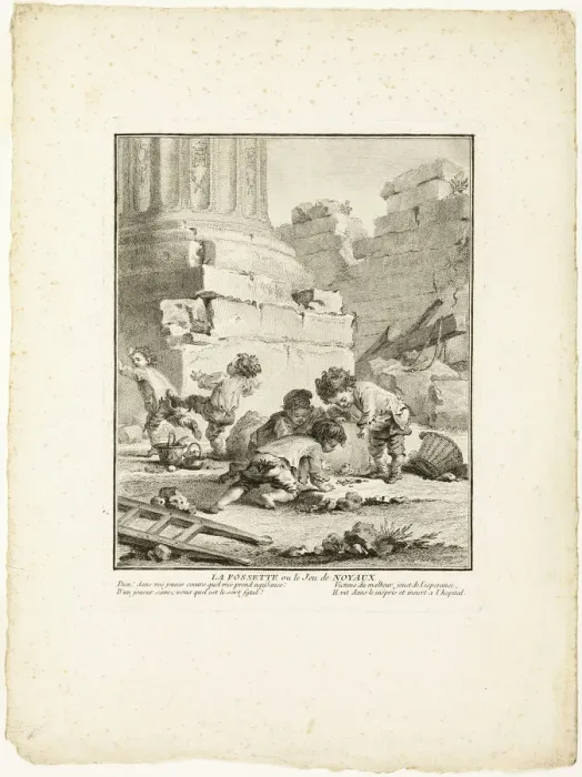 Framed Print : The Dimple, or The Game of Stones, from The Games of the Urchins of Paris, 1770. Creator: Jean Baptiste Tilliard Framed Print : The Dimple, or The Game of Stones, from The Games of the Urchins of Paris, 1770. Creator: Jean Baptiste Tilliard