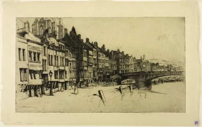 Framed Print : Dinant, plate nine from the Belgian Set, 1907. Creator: David Young Cameron