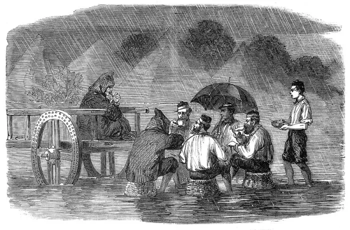 Framed Print : Dining under difficulties - from a sketch by our special artist in China, 1860. Creator: Unknown Framed Print : Dining under difficulties - from a sketch by our special artist in China, 1860. Creator: Unknown