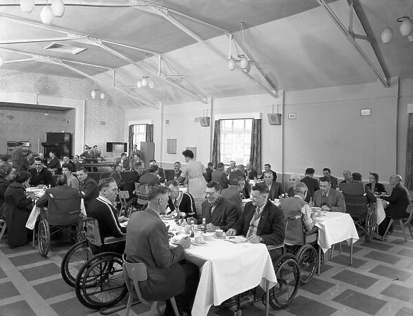 Dining hall of the CISWO paraplegic centre, Pontefract, West Yorkshire, 1960. Artist