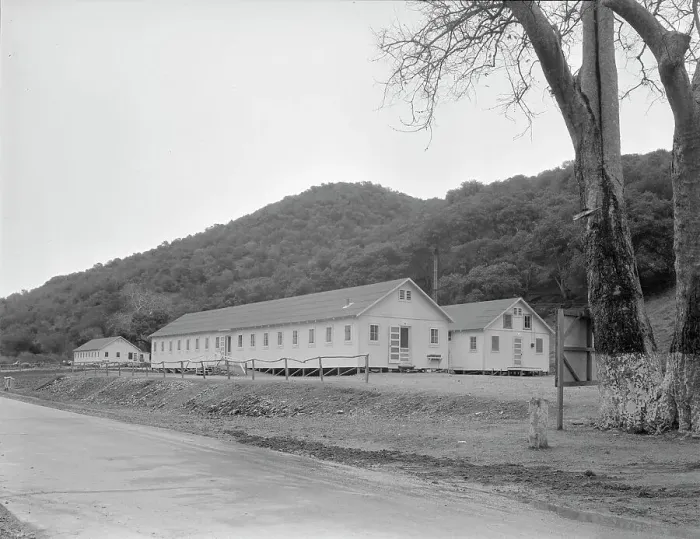 Framed Print : Dining hall, kitchen and hospital, Hot Springs federal shelter, California, 1936. Creator: Dorothea Lange Framed Print : Dining hall, kitchen and hospital, Hot Springs federal shelter, California, 1936. Creator: Dorothea Lange