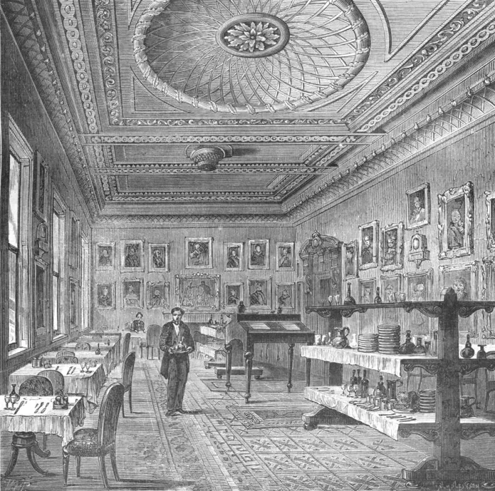 Framed Print : Dining Room of the Garrick Club, 1897 Framed Print : Dining Room of the Garrick Club, 1897