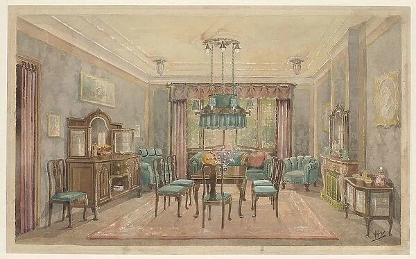 Dining room with green canapé, c.1925. Creator: Monogrammist HK