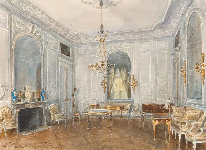Framed Print : The dining room at the Petit Trianon, Versailles, 1867. Creator: Alt, Franz (1821-1914) Framed Print : The dining room at the Petit Trianon, Versailles, 1867. Creator: Alt, Franz (1821-1914)