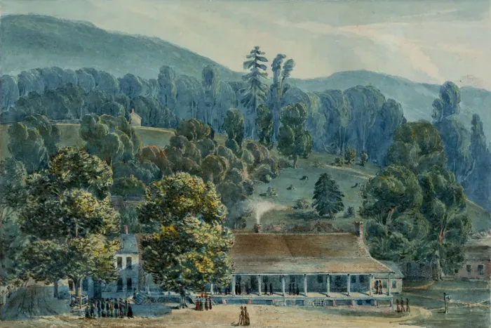 Framed Print : Dining Room and Stage Offices at White Sulphur Springs, 1832 Framed Print : Dining Room and Stage Offices at White Sulphur Springs, 1832
