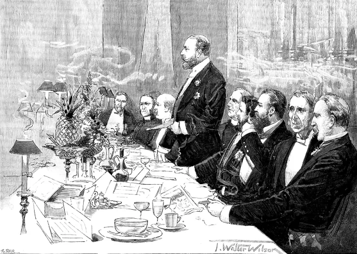 Framed Print : Dinner in aid of a National Leprosy Fund, presided over by the Prince of Wales, 1890. Creator: R. Taylor Framed Print : Dinner in aid of a National Leprosy Fund, presided over by the Prince of Wales, 1890. Creator: R. Taylor