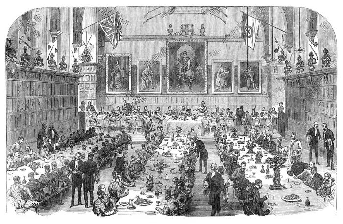 Framed Print : Dinner given by the Inns of Court Volunteers to the Universities Corps, 1868. Creator: Unknown Framed Print : Dinner given by the Inns of Court Volunteers to the Universities Corps, 1868. Creator: Unknown